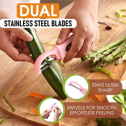 Spring Chef Premium Swivel Vegetable Peeler, Soft Grip Handle and Ultra Sharp Stainless Steel Blades - Perfect Kitchen Peeler For Veggie, Fruit, Potato, Carrot, Apple - Black