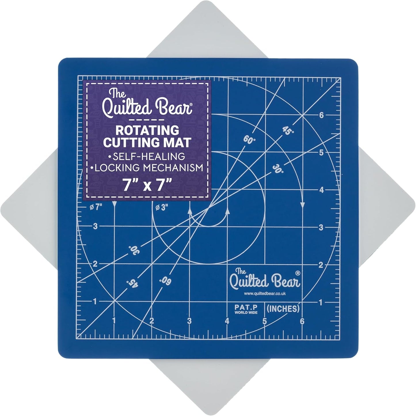 The Quilted Bear Rotating Cutting Mat 12" x 12" - Locking & Rotating Self Healing Cutting Board for Sewing, Fabric & Quilting - 360 Degree Sewing Supplies Mat for Craft Table (Pink)