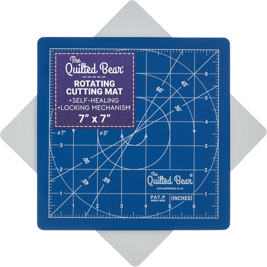 The Quilted Bear Rotating Cutting Mat 12" x 12" - Locking & Rotating Self Healing Cutting Board for Sewing, Fabric & Quilting - 360 Degree Sewing Supplies Mat for Craft Table (Pink)
