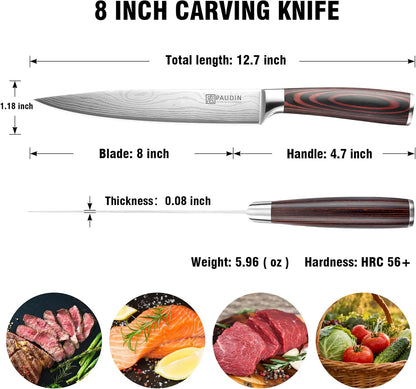 PAUDIN Chef Knife, 10 Inch Meat Knife, Ultra Sharp Brisket Slicing Knives, High Carbon Stainless Steel Kitchen Knife with Ergonomic Handle for BBQ, Roast, Meats and Vegetables