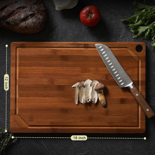 Hiware 4 Pieces Extra Large Wooden Cutting Boards Set- Bamboo Cutting Boards for Kitchen Meal Prep & Serving, Cutting Board with Deep Juice Groove & Built-in Handles, Charcuterie & Chopping Board