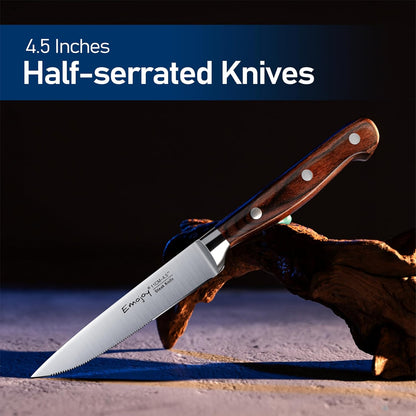 Emojoy Steak Knives, Steak Knife Set of 8, Highly Resistant and Durable German Stainless Steel Serrated Steak Knives with Gift Box
