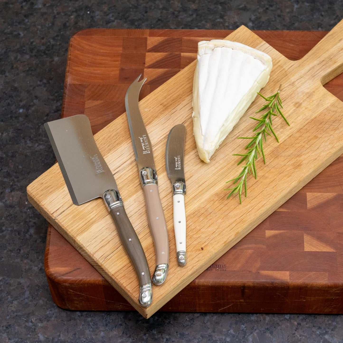 Jean Dubost Laguiole 3-Piece Cheese Knife Set, Stainless Steel Handles - Rust-Resistant Stainless Steel - Includes Wooden Box - Made in France