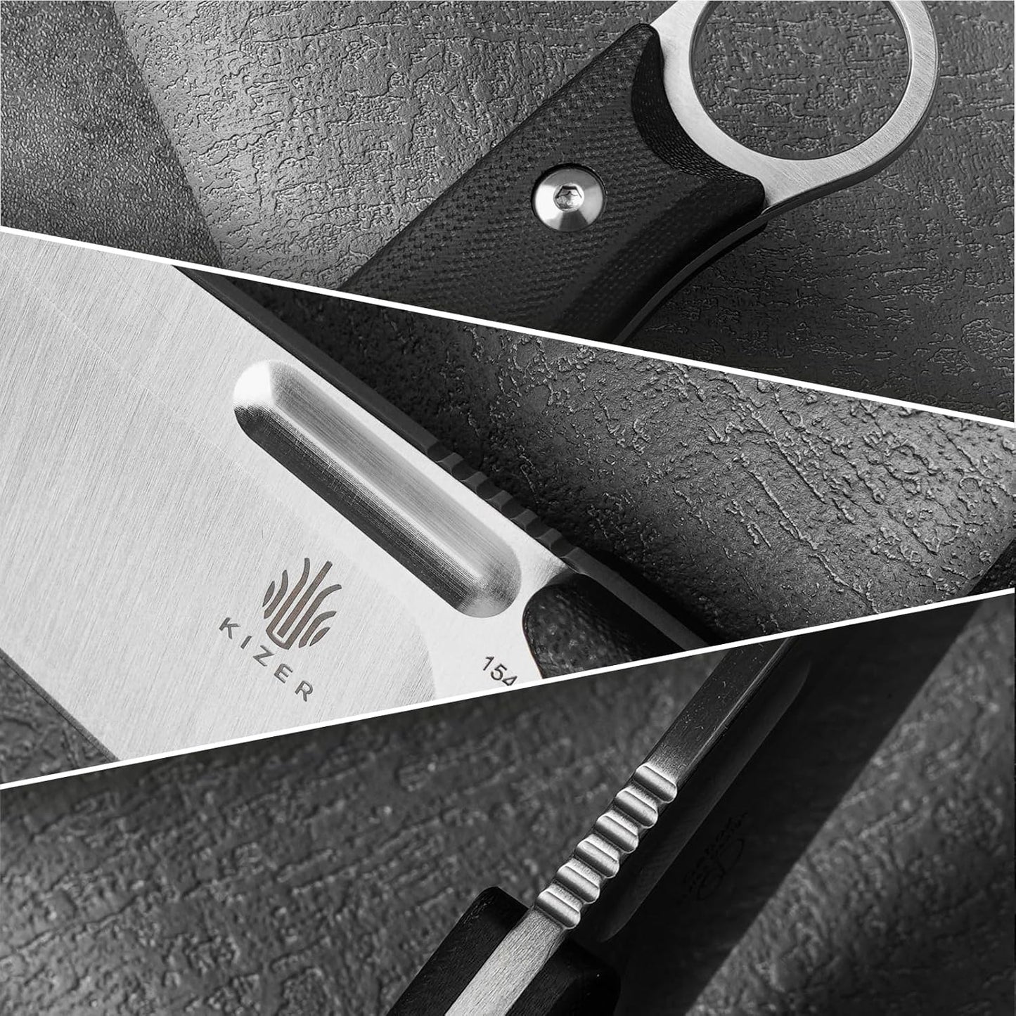 Kizer Cabox Fixed Blade Knife, 3.36" D2 Steel Fixed Blade Hunting Knife G10 Handle with Sheath, Survival Camping Knives 1048A3
