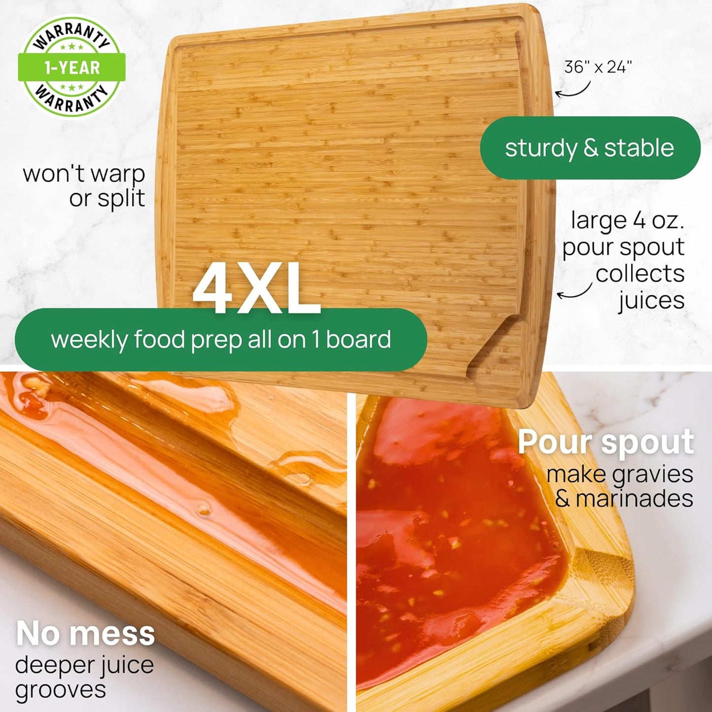 Greener Chef 30 x 20 Organic Extra Large Cutting Board with Lifetime Replacements – Wood Bamboo Chopping Board - Wooden Butcher Block Cutting Board for Carving Turkey, Grilling Brisket and BBQ