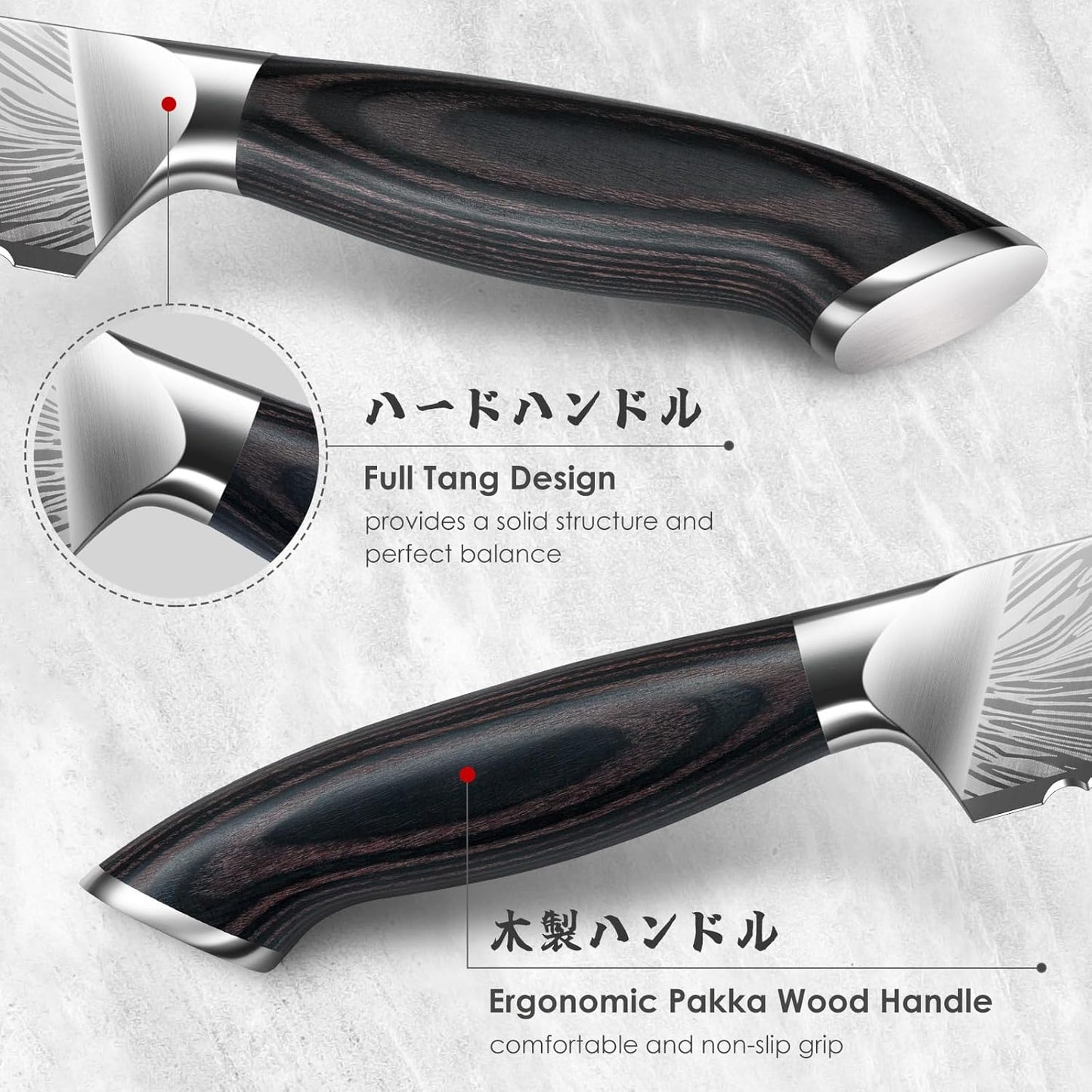 5PCS Knife Set, Kitchen Knife Sets in Powder Steel, Ultra Sharp Japanese Knives Set High Carbon Steel Chef Knives Sets, Cooking Knives Set with Ergonomic Pakkawood Handle