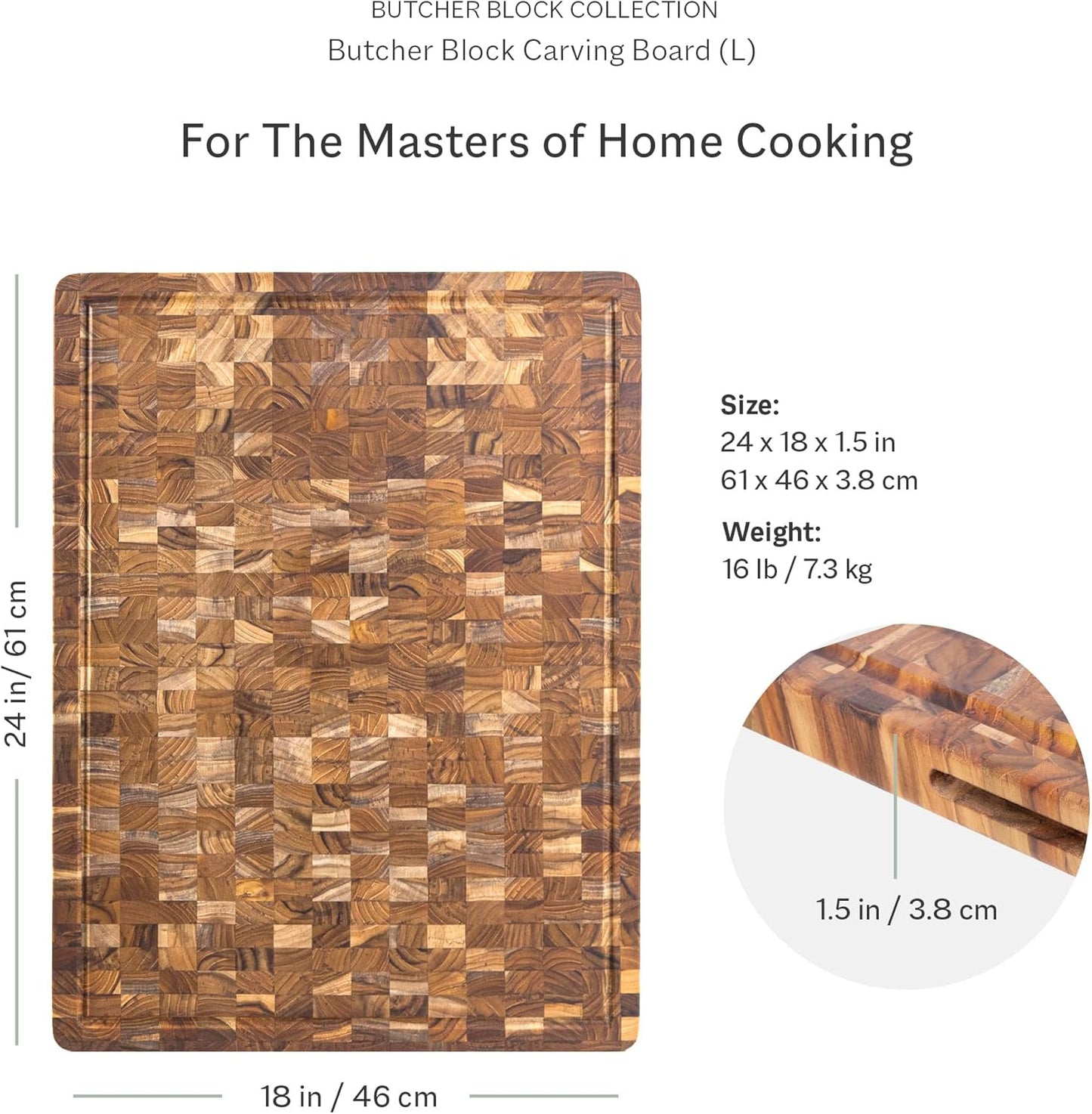 Teakhaus Butcher Block Cutting Board - Large Wooden Cutting Board - Holiday Gift Ideas for Men and Women - Gift-Ready End Grain Wood, Knife Friendly - FSC Certified