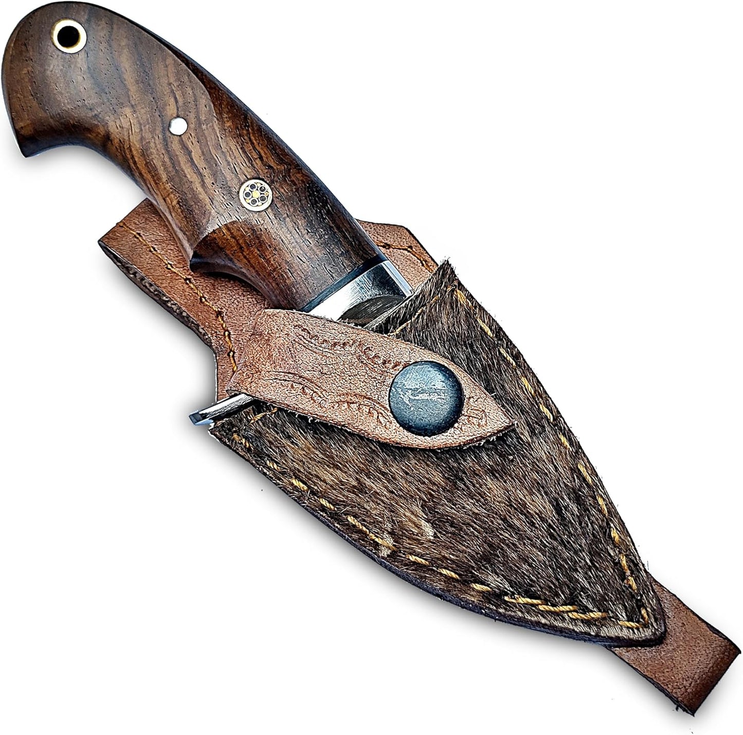 Warivo Damascus Steel Hunting Knife 10 Inch Fixed Blade with Leather Sheath Wood Handle, Skinning Knife for Camping Survival Bushcraft Outdoor Gear for Men