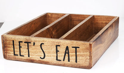 Wooden Kitchen Drawer Organizer Fir Wood Cutlery Silverware Tray Organizer with 3 Compartments, Decorative Utensil Holder for Flatware, Knives, Forks, Spoons