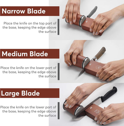 Rolling Knife Sharpener with Diamond and Ceramic Discs, Kitchen Knife Sharpener with 15° & 20° Magnetic Angles, Strong Knife Sharpening Kit (Brown)