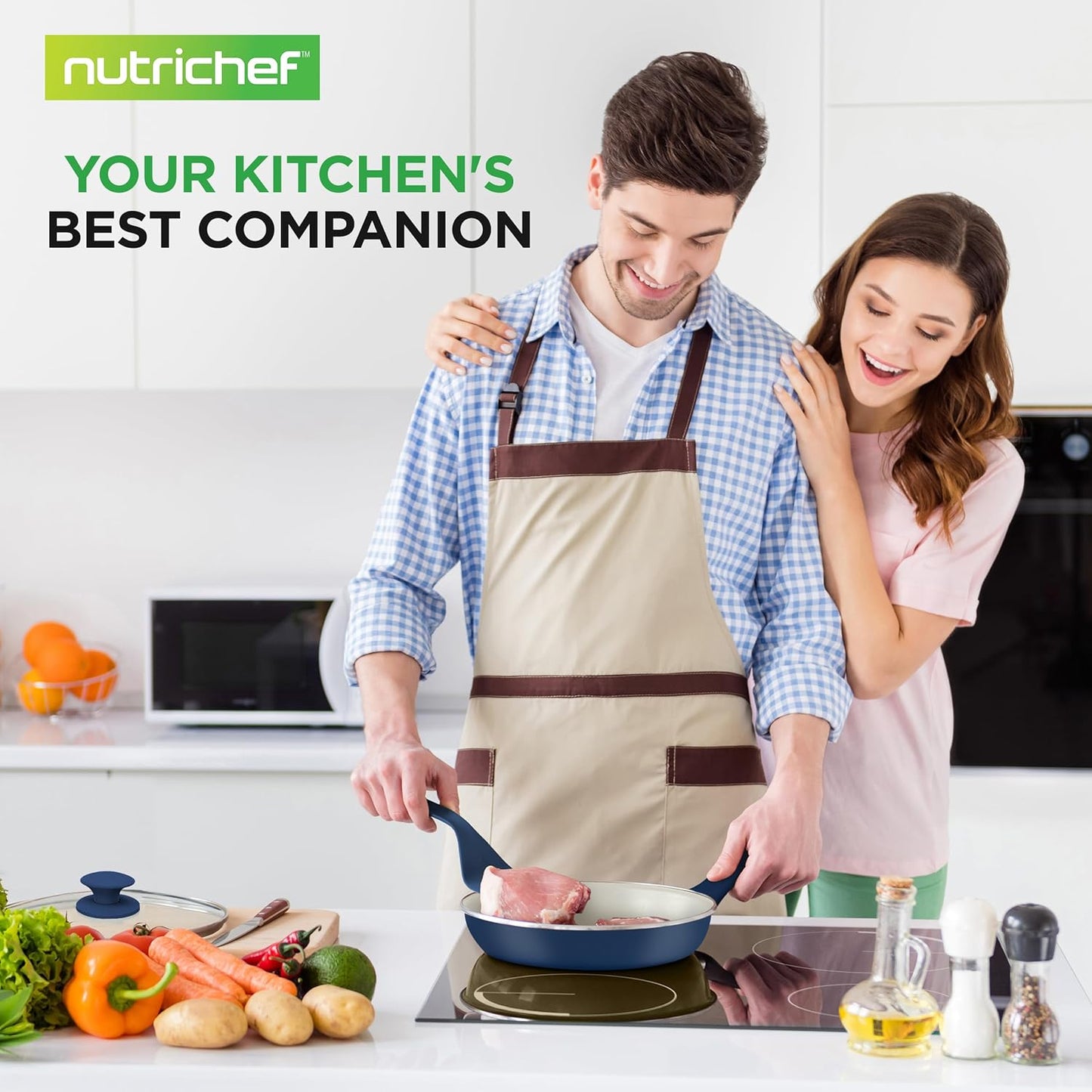NutriChef 54-Piece Kitchen Cookware Set – Complete Non-Stick Ceramic Pots and Pans Set with Utensils, Bakeware, and Knife Set, Gas, Electric & Induction Compatible, Blush Pink Kitchen Essentials