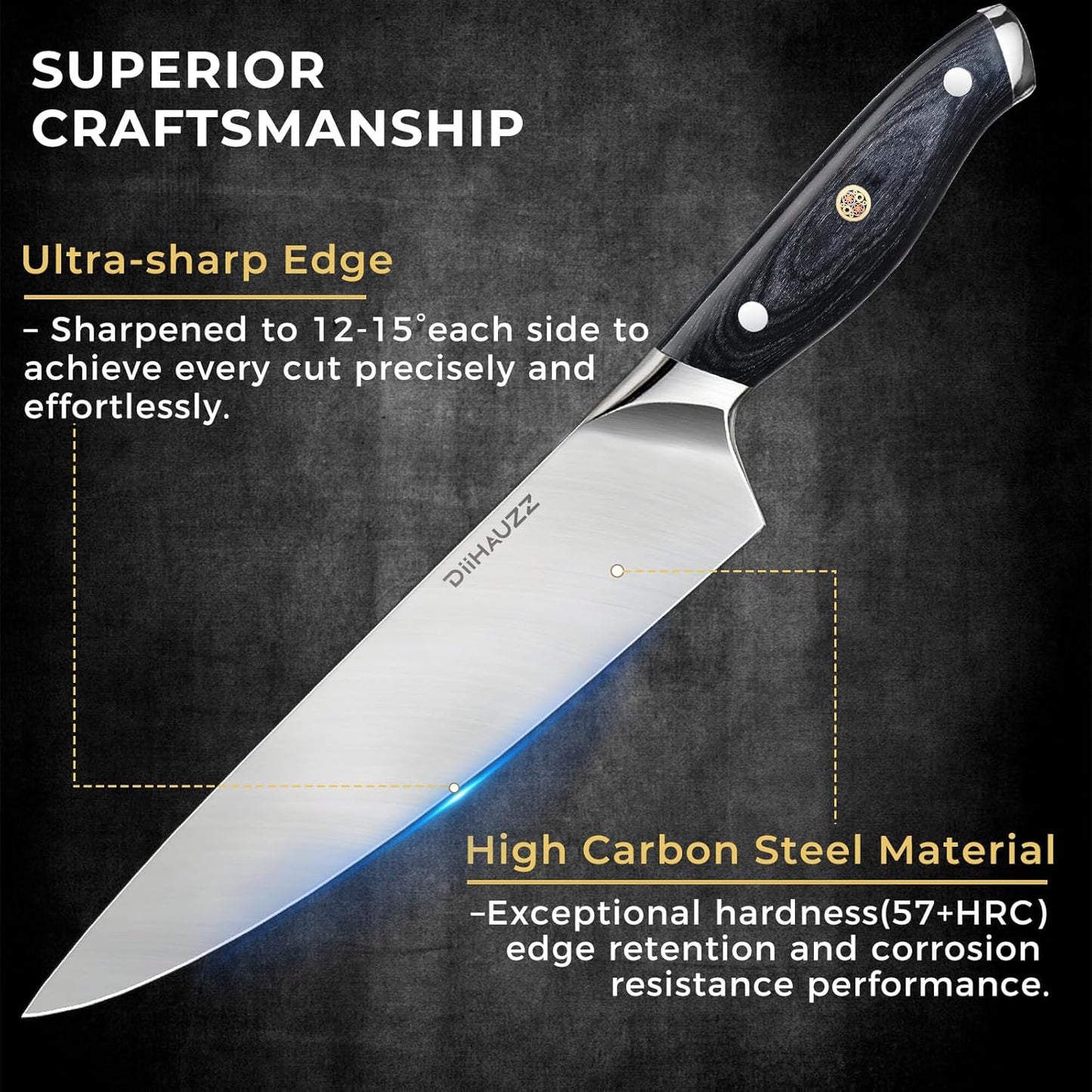 DiiHAUZZ Brisket Knife, 12 Inch Carving Knife for Meat, Razor Sharp High Carbon Steel, Full Tang Ergonomic Pakkawood Handle Slicing Knives for Roast Beef, BBQ, Turkey, Grilling Gift for Men