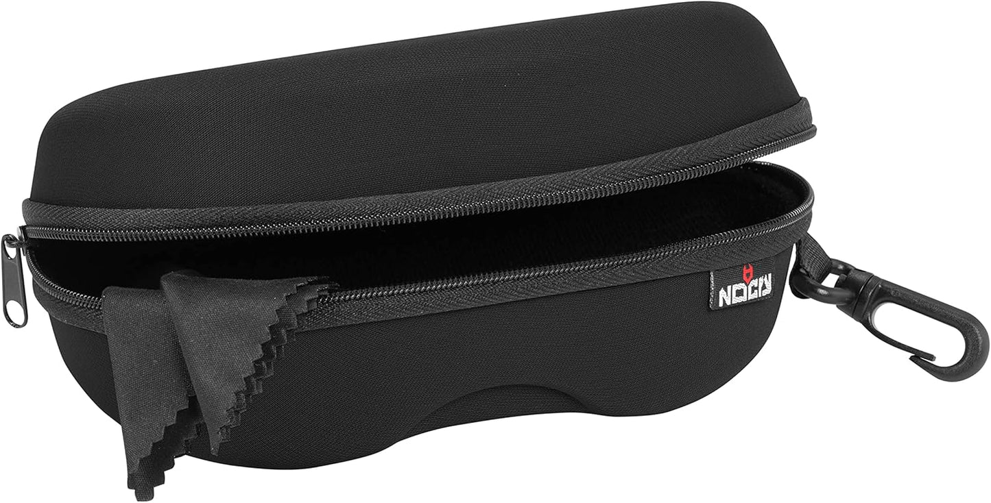 NoCry Water Resistant Safety Glasses Case with Clip - Heavy Duty Semi Hard Large Sunglasses Holder for Men and Women with Cleaning Cloth