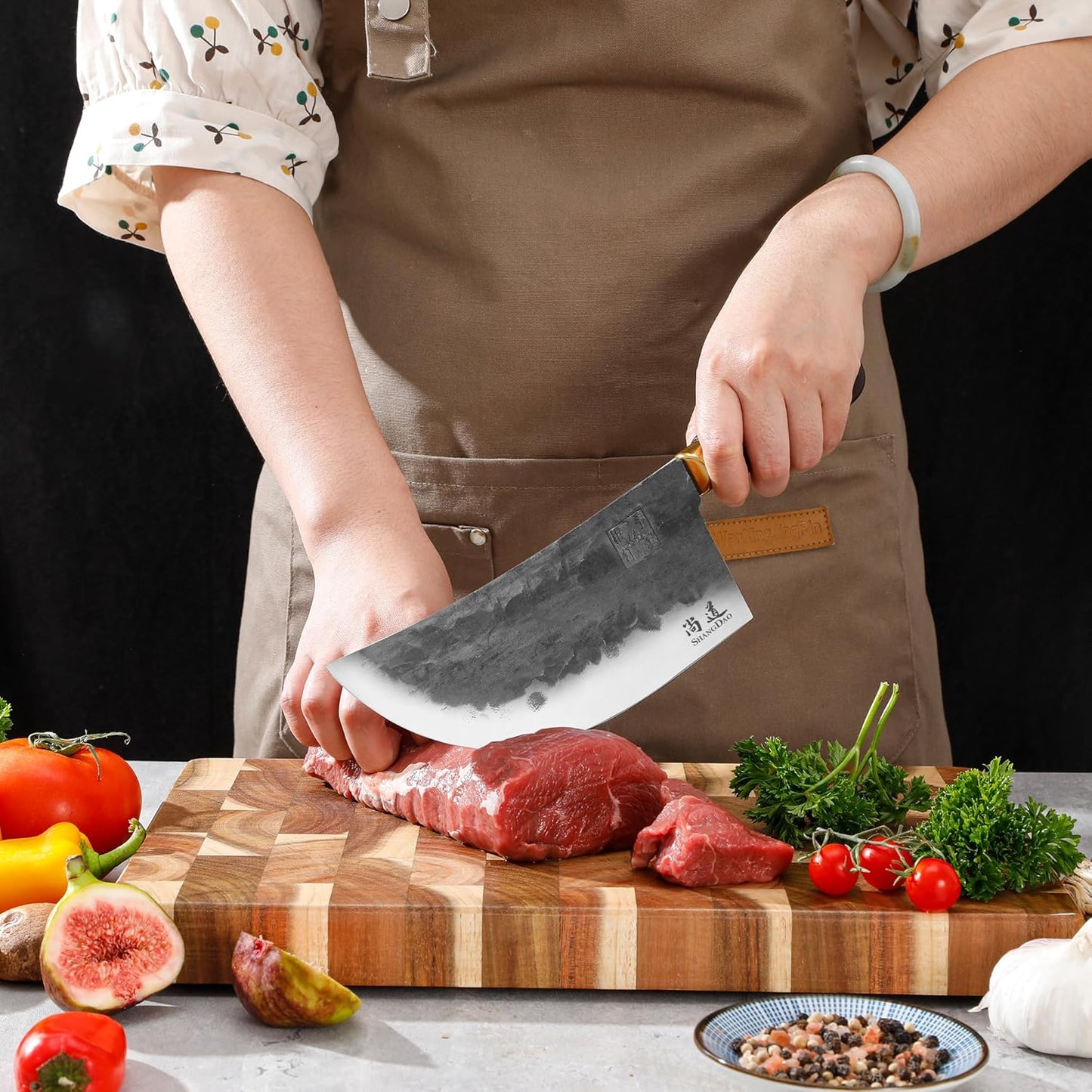 SHANGDAO Meat Cleaver Knife, 7.4 ″ Heavy Duty Razor Sharp Butcher Cleaver Kitchen Knife, High-carbon steel Chopper Knife, Forged Blade & Wood Handle, For Home Kitchen and Restaurant