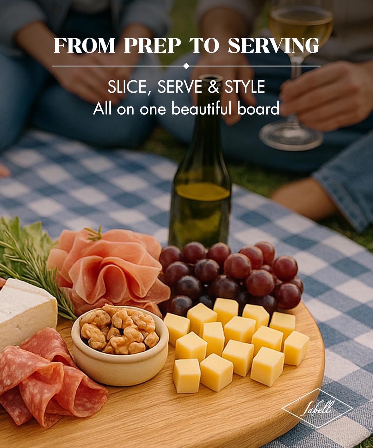 LABELL Round Canadian Maple Wooden Cutting Board with Handle, Flat Paddle Cutting Board with Handle, Multi-Purpose Charcuterie Boards with Handles for Meat, Cheese, Veggies - 7” x 10” x 0.75”
