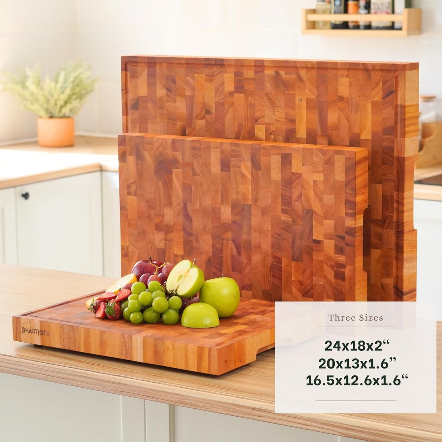 SHUMARU Mahogany End Grain Cutting Board, 17×13×1.6 in – Handmade Butcher Block, Knife-Friendly, Juice Groove, Non-Slip Feet