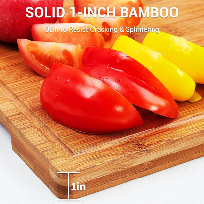 Bamboo Cutting Board 16x10x1 inch with Juice Groove - Bamboo Cutting Board, Charcuterie Board, Butcher Block, Non Plastic Wooden Chopping Board