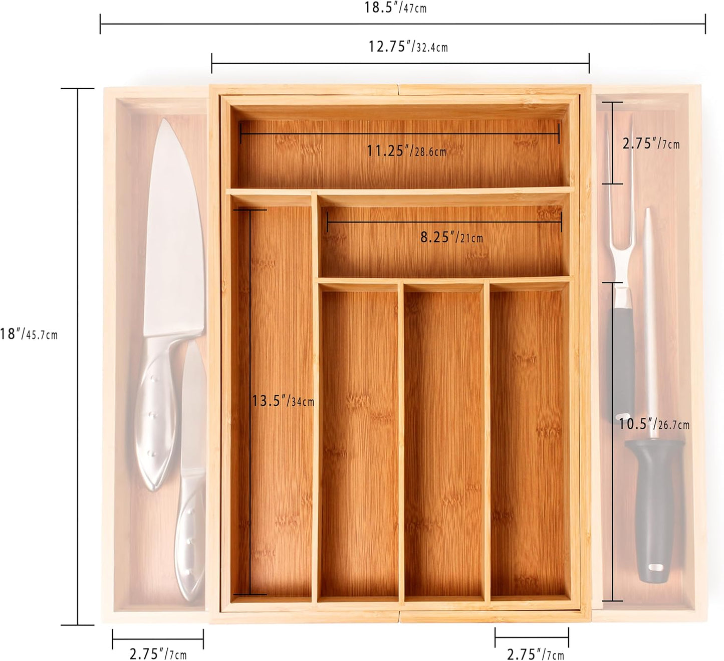 BergHOFF Bamboo 6-Slot Expanding Flatware Organizer Expandable Fits Most Kitchen Drawers