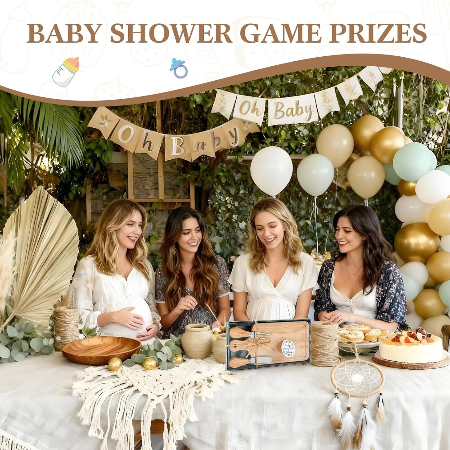 1 Set Bridal Baby Shower Cheese Prizes Wooden Square Board Gift Set Knives Forks Thank You Tags with Box for Guests for Valentines Bridal Baby Shower Housewarming Gifts (Acacia Color)