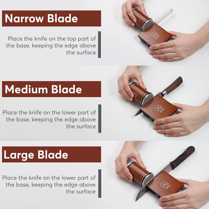 Rolling Knife Sharpener with Diamond and Ceramic Discs, Kitchen Knife Sharpener with 15° & 20° Magnetic Angles, Strong Knife Sharpening Kit (Brown)