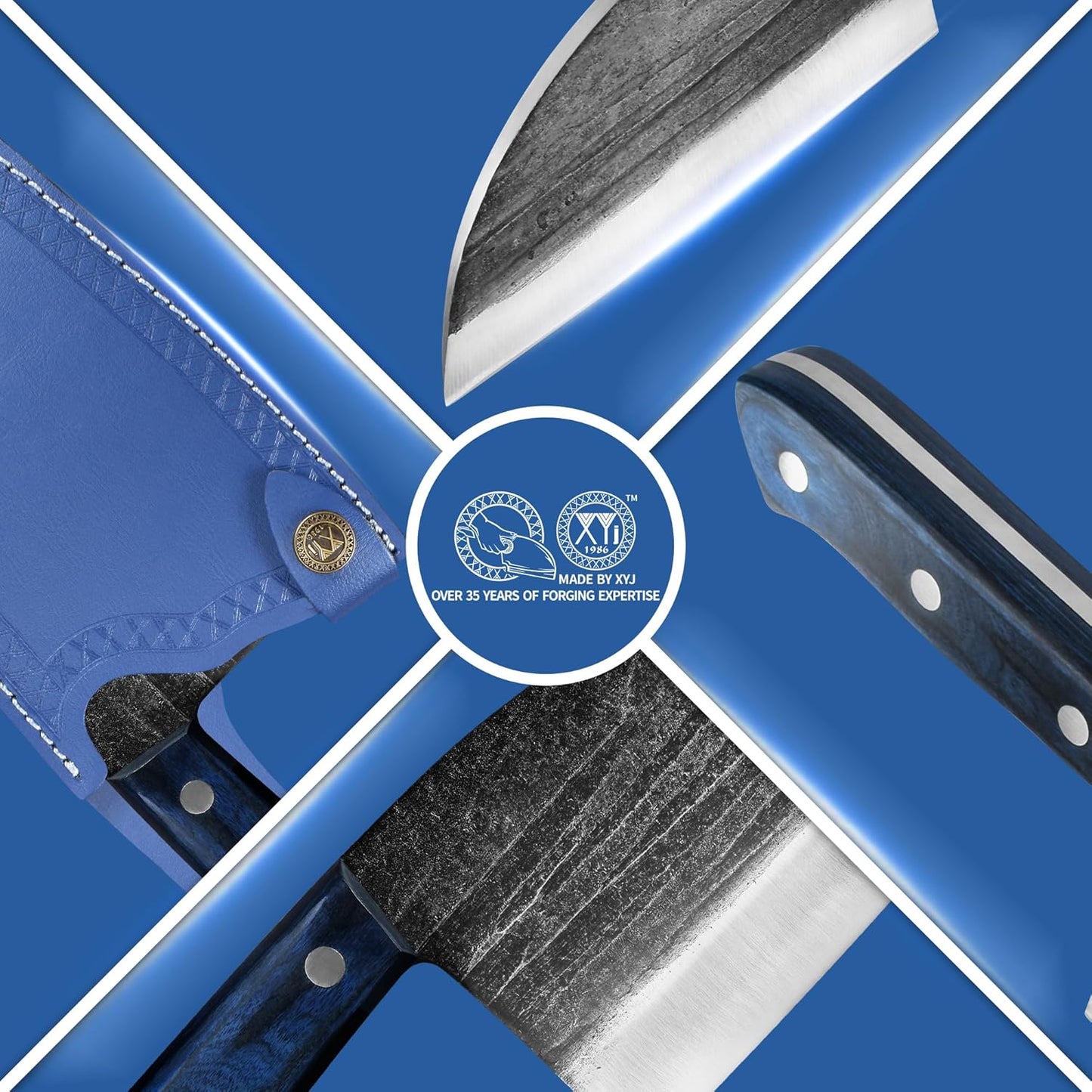 XYJ Authentic Since 1986,Outstanding Ancient Forging,6.7 Inch Full Tang,Serbian Chefs knife,Chef Meat Cleaver,Kitchen Knives,Set with Leather Sheath,Take Carrying,Butcher