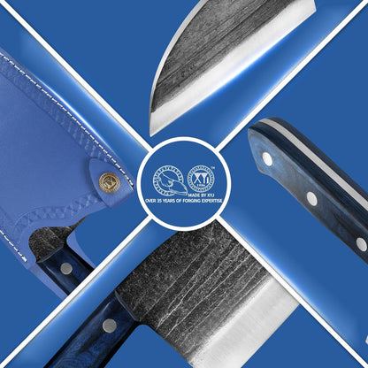 XYJ Authentic Since 1986,Outstanding Ancient Forging,6.7 Inch Full Tang,Serbian Chefs knife,Chef Meat Cleaver,Kitchen Knives,Set with Leather Sheath,Take Carrying,Butcher