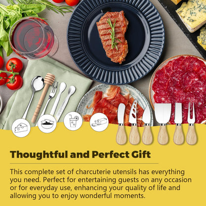 Charcuterie Boards Accessories Gold Charcuterie Utensils Cheese Butter Spreader Knife Set Small Serving Tongs Forks and Spoons Dipping Bowls Honey Dippers Toothpick Flags for Party Platter Making