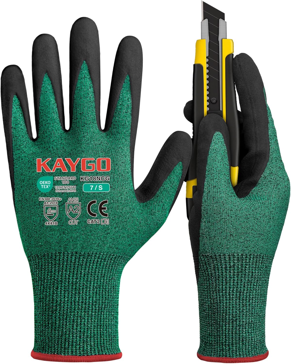KAYGO 3 Pairs Cut Resistant Gloves, Safety Work Gloves KG18NCG,MicroFoam Nitrile Coating for Construction Automotive Warehouse