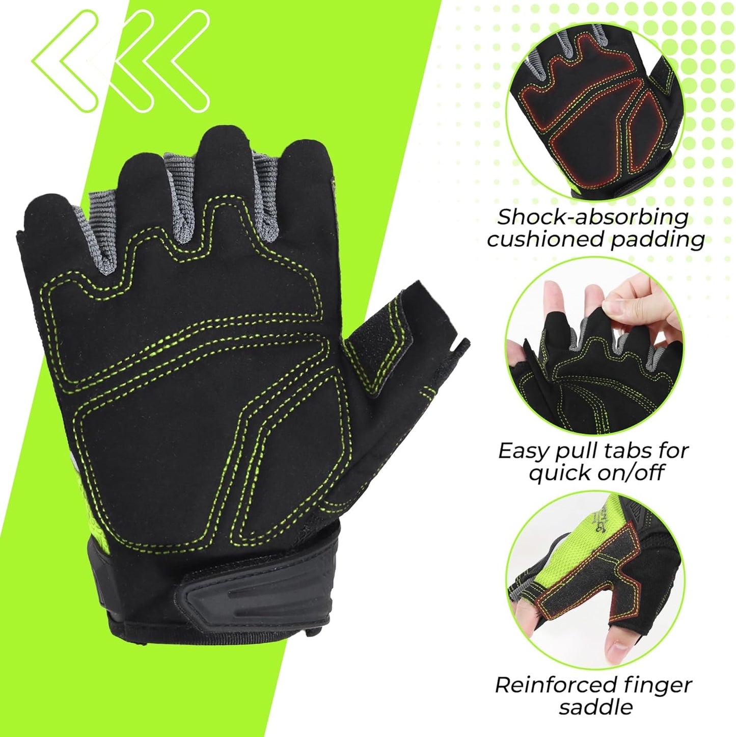 HANDLANDY Fingerless Work Gloves for Men Utility Padded Half Finger Driving Working Gloves (Large, Green)