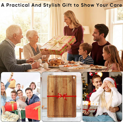 Acacia Wood Small Cutting Board for Kitchen, 10x7 Inch Mini Chopping Bar Board with Juice Groove & Hanging Hole, Thickened Portable Cheese Board for Camping,BBQ, Dorm, RV and Small Spaces
