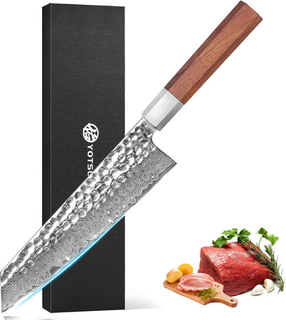 YOTSUBA 3PCS Japanese Damascus Chef Knife Set – Ultra Sharp Hand-Forged High Carbon Steel Blades with 100% Genuine Natural Hardwood Handles, Professional Kitchen Knives for Chopping Meat & Vegetables