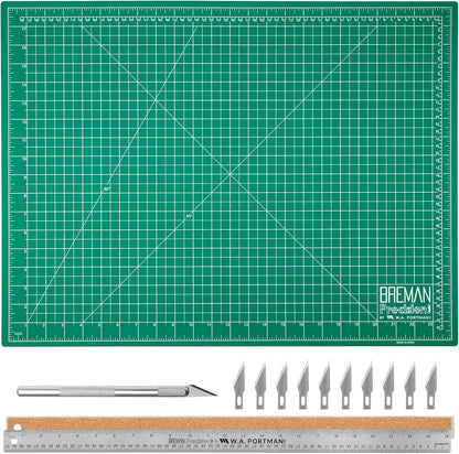 WA Portman 9x12 Inch Self Healing Cutting Mats for Crafts – Fabric Cutting Mat with Precision Craft Knife, 10#11 Hobby Knife Blades & Metal Ruler 12 Inch Cork Backed Ruler – All-in-One Craft Kit
