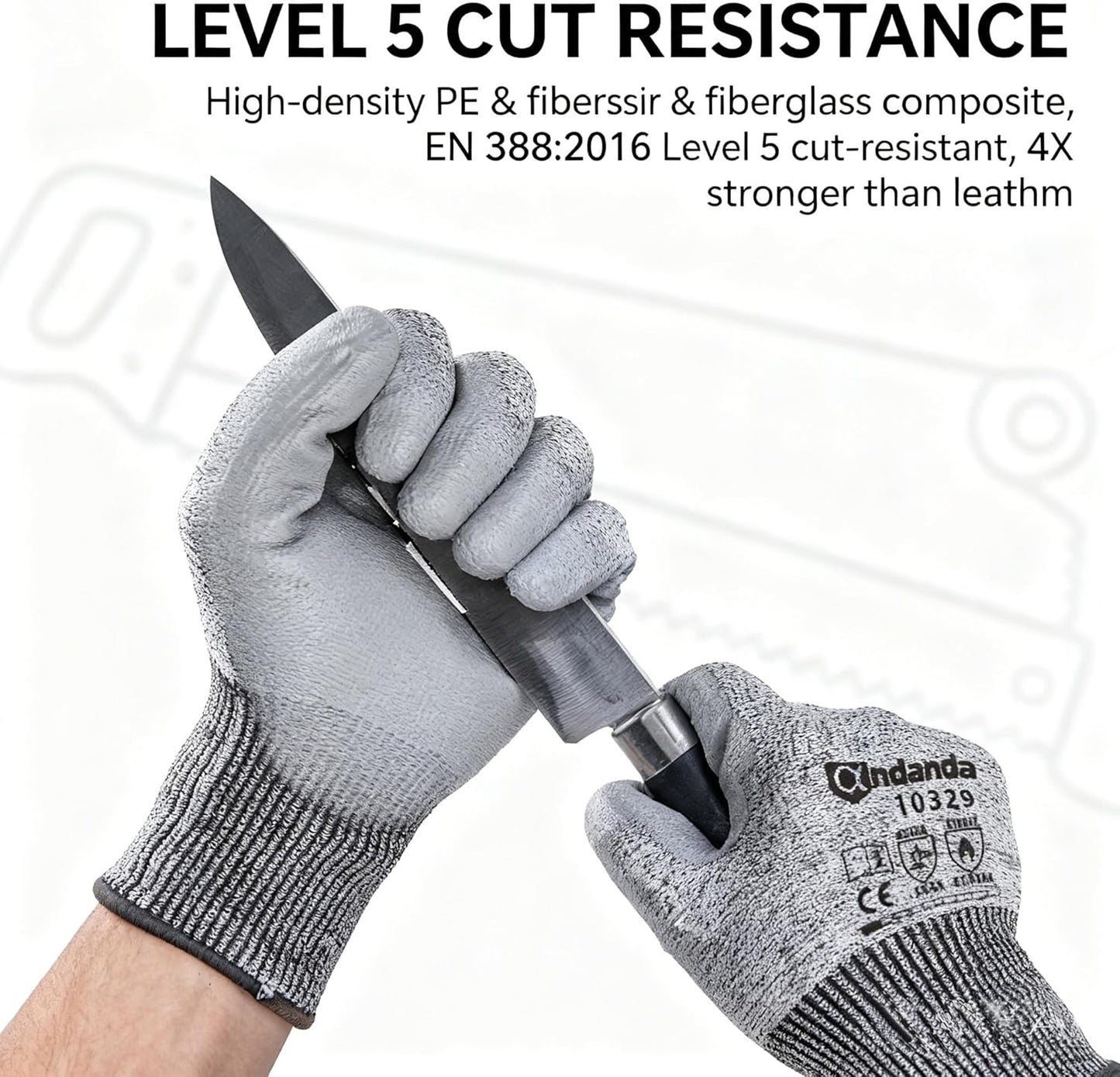ANDANDA Cut Resistant Gloves Level 5, PU Coated Work Gloves with Power Grip for Dry & Slightly Oily Environment, Garden,