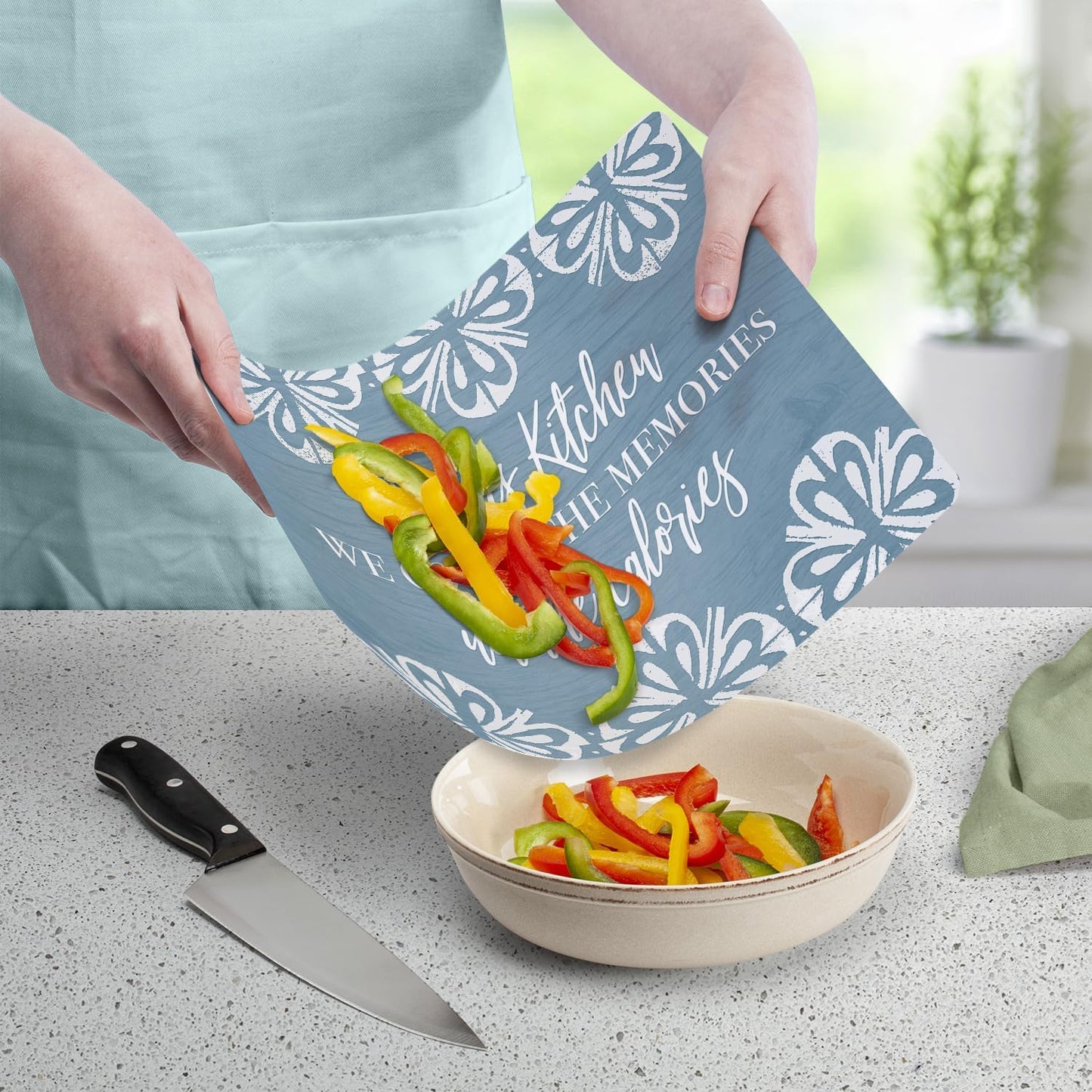 Cut N' Funnel Farmhouse Fall Designer Flexible Cutting Board Mat 15" x 11.5" Made in the USA Decorative Flexible Easy to Clean