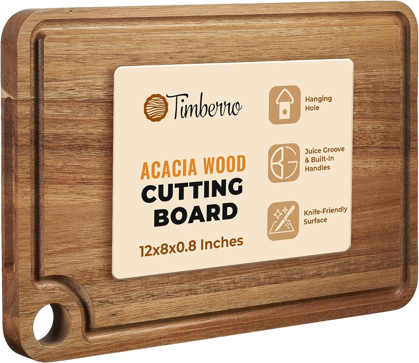 Acacia Wood Cutting Board (10x7x0.8 In.) - Small Mini Wooden Bar Steak and Cheese Chopping Boards for Kitchen with Juice Groove, Tiny Rustic Carving Breadboard for Serving Lime with Handle