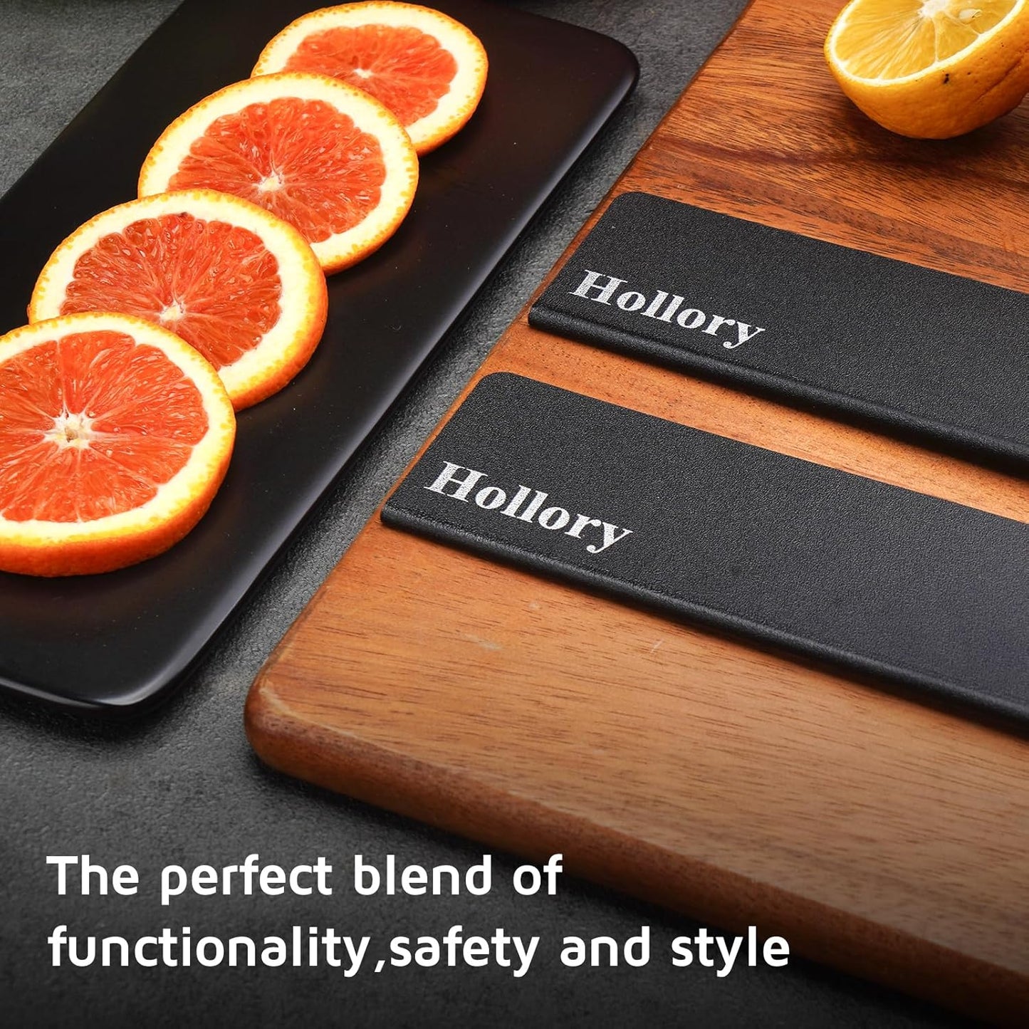 Kitchen Knife Guards Set, Universal Blade Covers, Abs Plastic BPA-Free Blade Protector with Velvet Lining, Professional Kitchen Knife Storage Solution for Home Cooks, Black (2 Pcs)