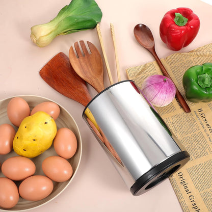 2 Pack 360° Rotating Stainless Steel Utensil Holder for Countertop, 4-Compartment Kitchen Organizer with Non-Slip Base, Large Capacity Spoon Fork Knife Crock for Cooking Tools Storage