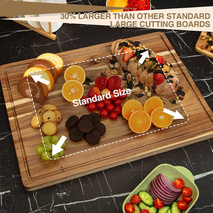 Garvee Extra Large Cutting Board for Kitchen, 24 in x 18 in Acacia Wood Thick Chooping Board with Deep Juice Groove, Large Butcher Block for Meat Fruits Vegetables Turkey