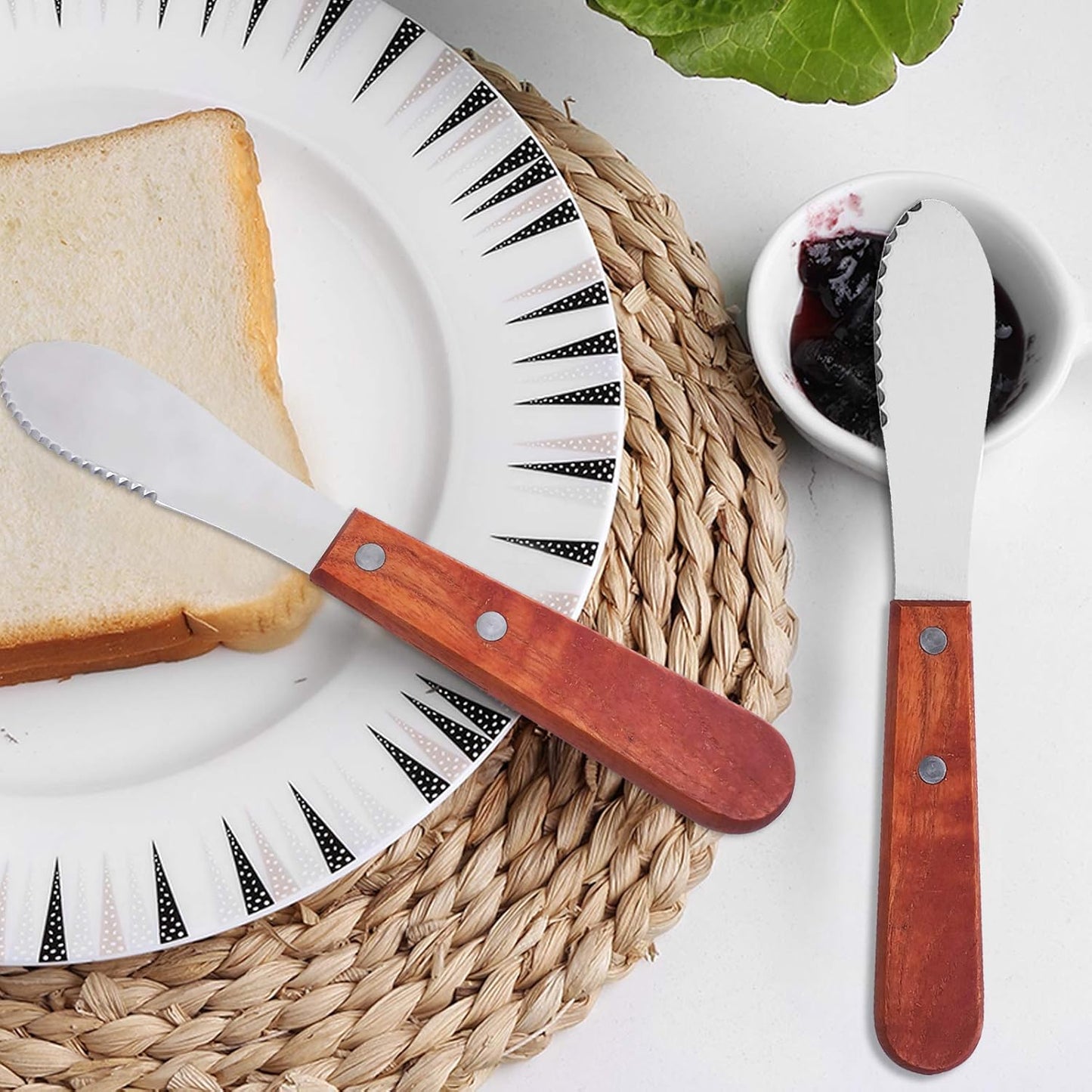 DaKuan 8 Inch, 6 Pack Stainless Steel Straight Edge Wide Butter Spreader with Wood Handle, 8 Inch Sandwich Cream Cheese Condiment Knives