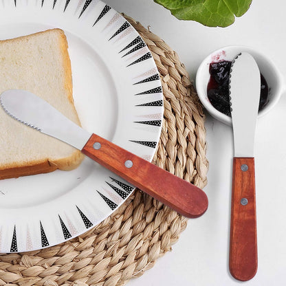 DaKuan 8 Inch, 6 Pack Stainless Steel Straight Edge Wide Butter Spreader with Wood Handle, 8 Inch Sandwich Cream Cheese Condiment Knives