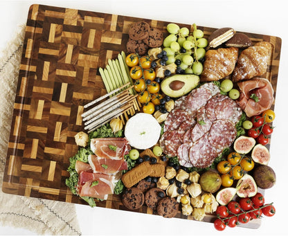 YOUSUNLONG End Grain Cutting Board - 20"L x 16"W x 1.5"Th - Butcher Block Built-In Juice Grooves & Handle - Chopping Board Made of Acacia Wood Mixed With Oak - Barbecue Tray,Cooktop Board