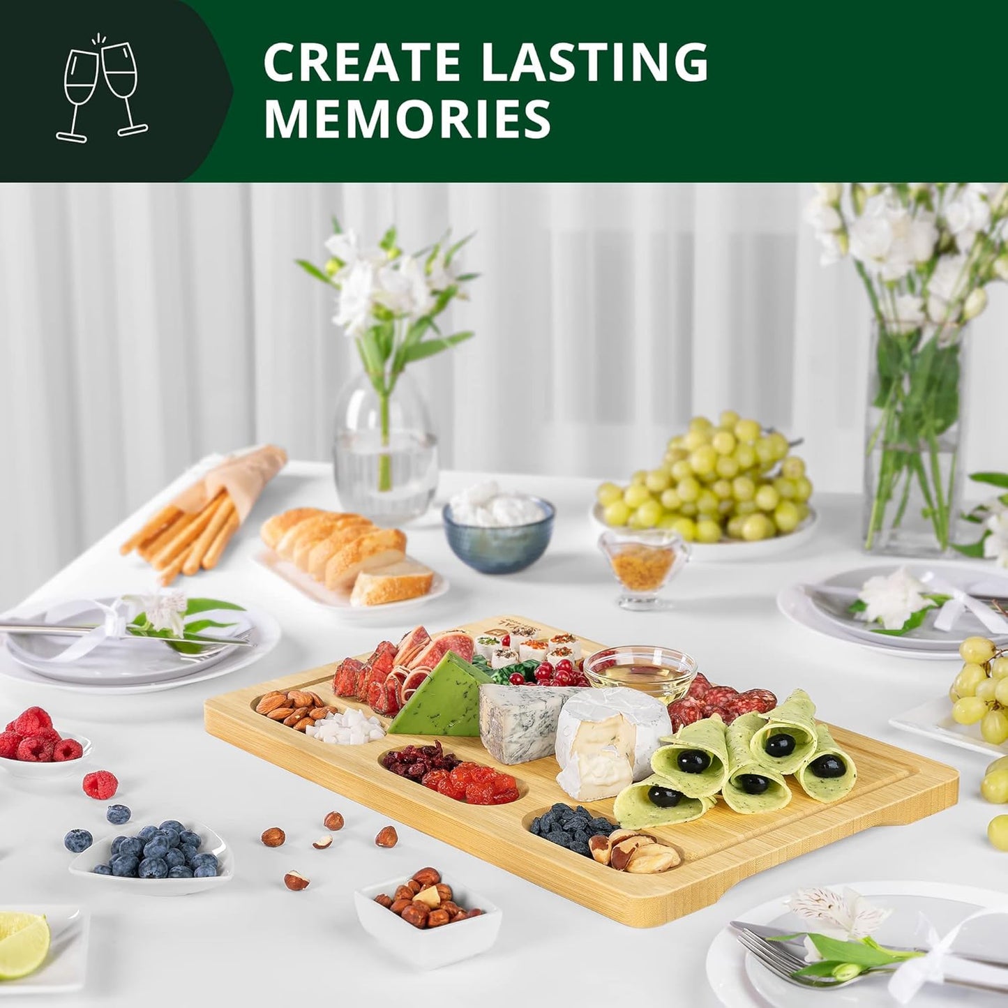 ROYAL CRAFT WOOD Extra Large Cheese Board - Bamboo Cheese Board and Knife Set - Charcuterie Board Set, Charcuterie Platter & Serving Tray