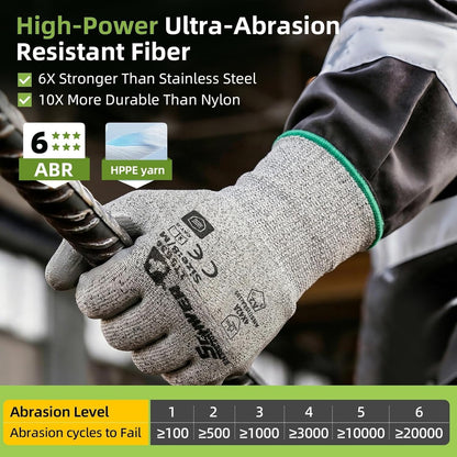 Schwer 6 Pairs ANSI A2 Cut Resistant Work Gloves with Certified Level 6 Ultra Abrasion Resistance, Safety Gloves with Grip for General Use, Construction, Gardening, Mechanic, 3D-Comfort, LT5636, L
