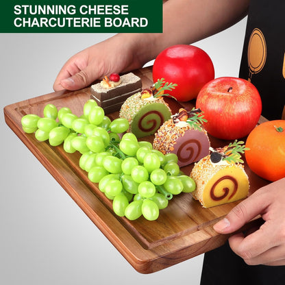 Acacia Wood Cutting Boards for Kitchen, Wooden Chopping Board with Side Handle and Juice Groove, 15" X 11" Carving Board, Butcher Block, Cheese Charcuterie Boards for Meat, Fruit, Steak