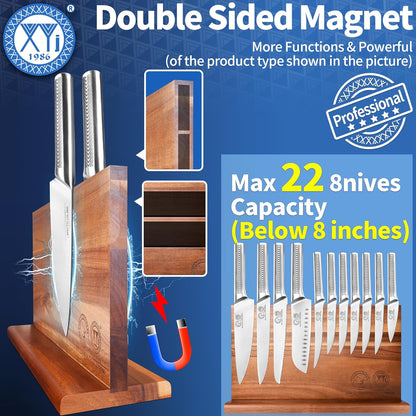XYJ Kitchen Knife Block Set,Stainless Steel Knives Set with Magnetic Knife Block,Scissors,Gloves,Honing Steel,Japanese Style Paring Boning Steak Slicing Santoku Chef Knives,Resin Handle