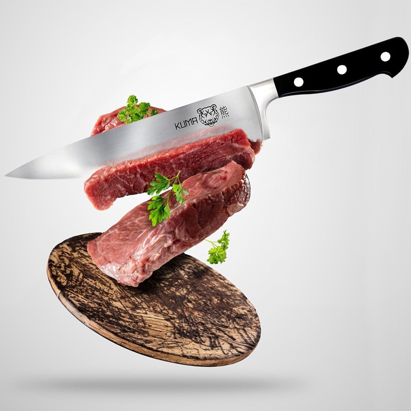 KUMA 8-Inch Multipurpose Chef Knife, razor sharp stainless steel blade, ergonomic handle for precision cutting, gift-ready for foodies