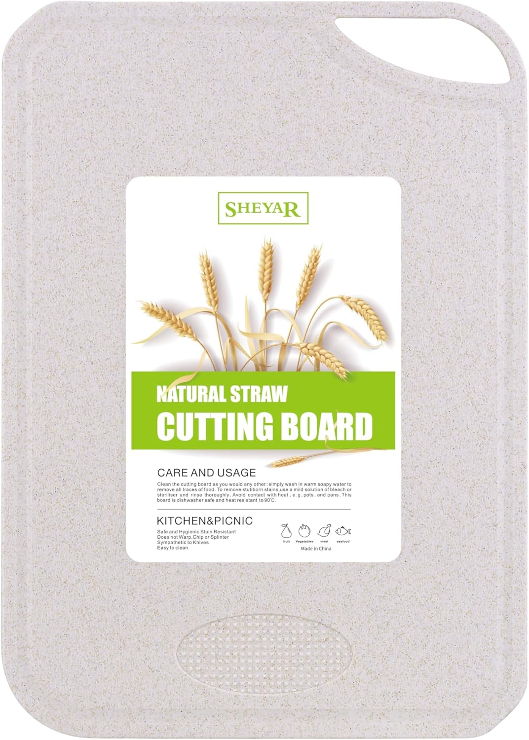 Cutting Board for Kitchen, Wheat Straw Fiber Cutting Board, Dish Washer Safe, w/Juice Grooves for Meat, Veggies, Easy Grip Handle, Non-slip Surface Eco-friendly Serveware Accessories （10‘x6.3’）