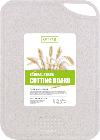 Cutting Board for Kitchen, Wheat Straw Fiber Cutting Board, Dish Washer Safe, w/Juice Grooves for Meat, Veggies, Easy Grip Handle, Non-slip Surface Eco-friendly Serveware Accessories （10‘x6.3’）