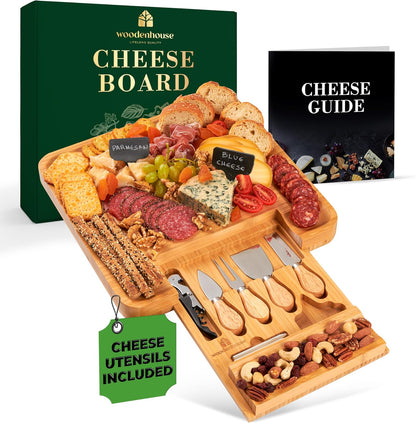 Bamboo Charcuterie Boards Gift Set - Meat and Cheese Tray with Utensils, Fruit Tray, and 2 Sauce Bowls Included - Bamboo Cheese Platter - House Warming Gifts New Home Couples & Family, Wedding Gifts