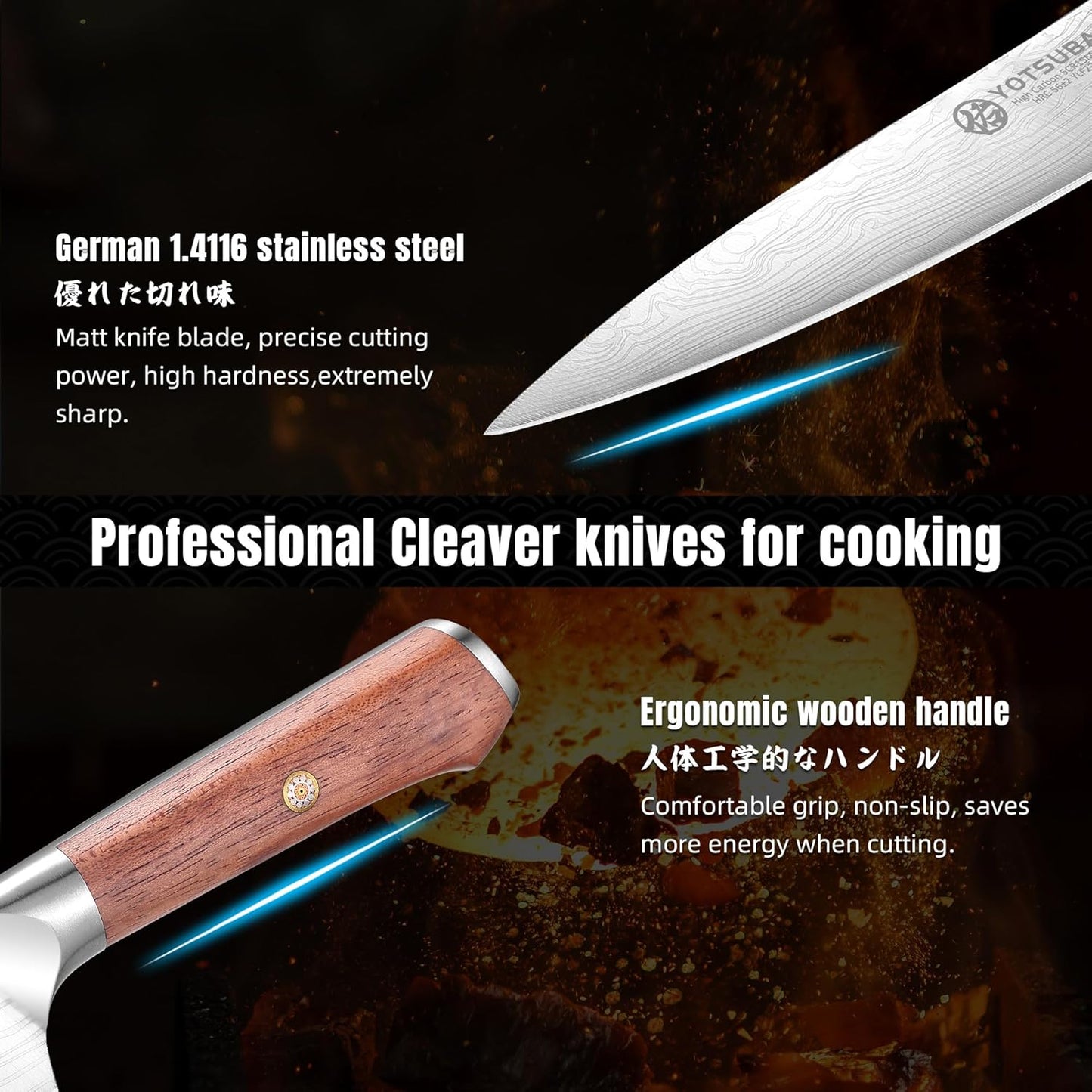 YOTSUBA 3 PCS Japanese Kitchen Knife Set, Razor Sharp High Carbon Stainless Steel Chef Knives with Ergonomic Natural Rosewood Handle, Premium Gift Box for Home & Restaurant Use